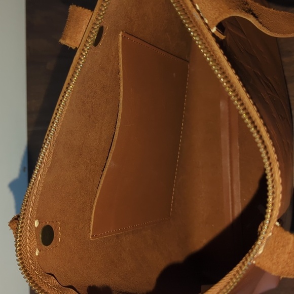 Brown Leather Purse Handbag Crossbody With Zipper And Removable Strap - Picture 4 of 5